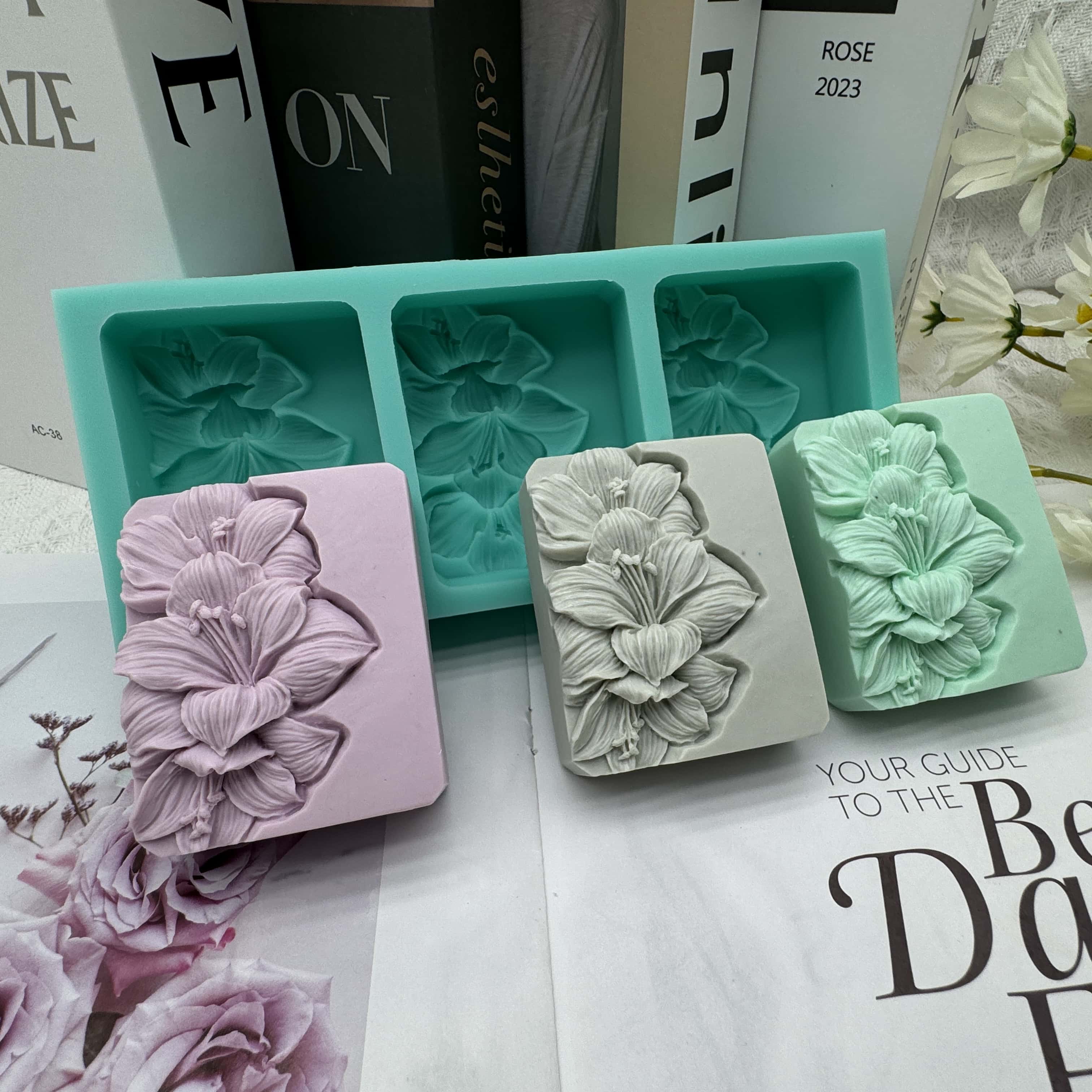3 Cavities Flower Soap Molds,  - Soap Making Book review and price